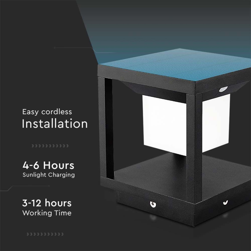 LED Solarna lampa sa senzorom LED/2W/5,5V 3000K IP65 2600 mAh crno