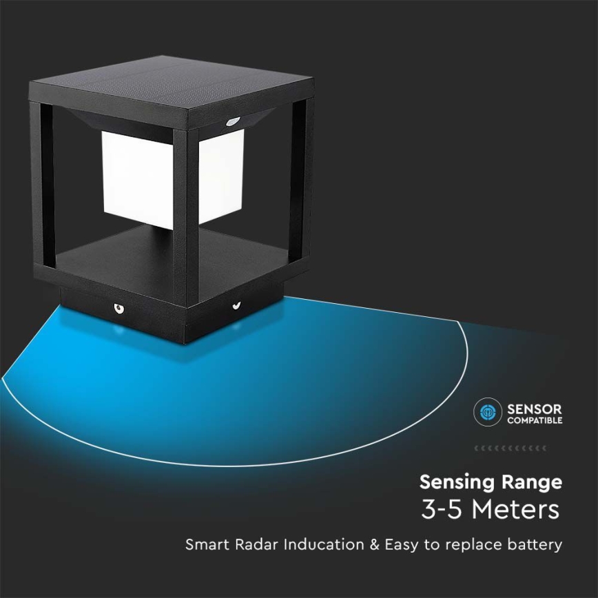 LED Solarna lampa sa senzorom LED/2W/5,5V 3000K IP65 2600 mAh crno