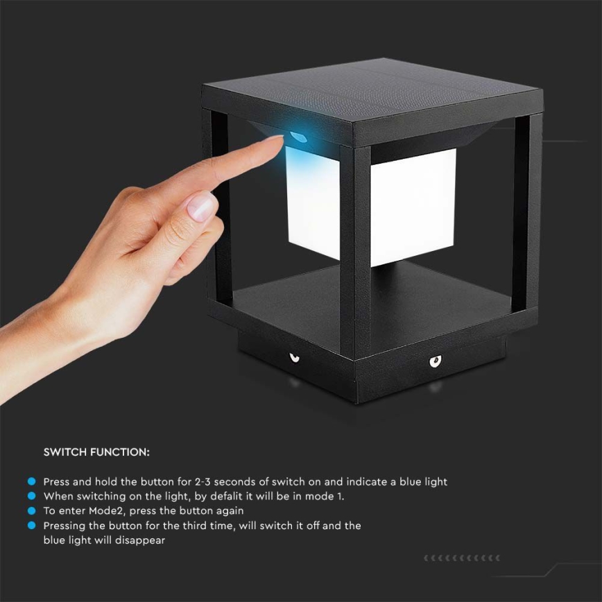 LED Solarna lampa sa senzorom LED/2W/5,5V 3000K IP65 2600 mAh crno