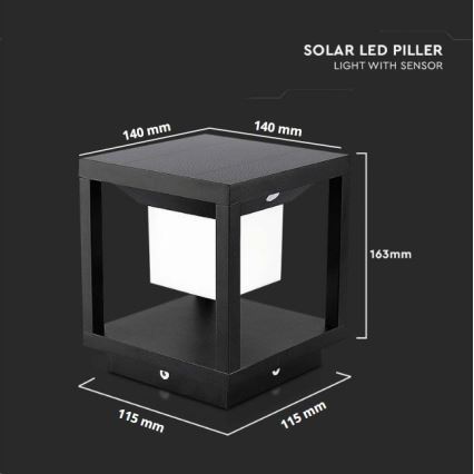 LED Solarna lampa sa senzorom LED/2W/5,5V 3000K IP65 2600 mAh crno