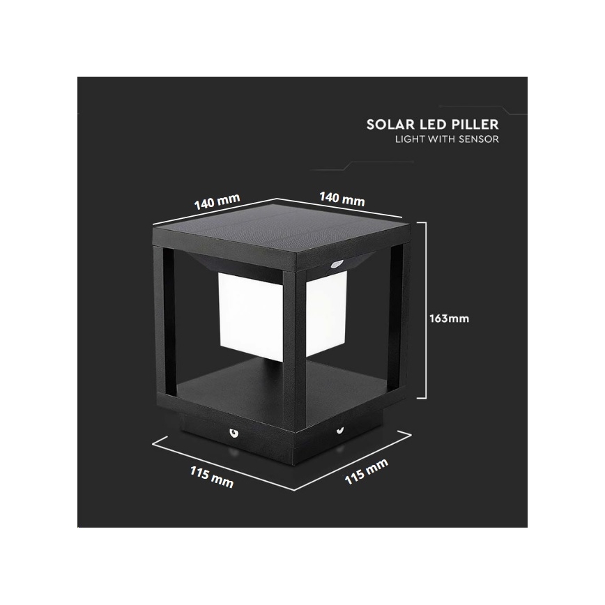 LED Solarna lampa sa senzorom LED/2W/5,5V 3000K IP65 2600 mAh crno
