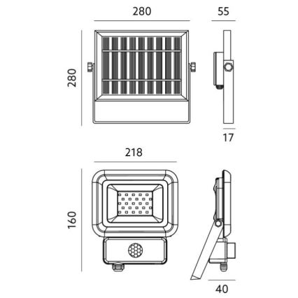 LED Solarna lampa sa senzorom LED/30W/3,7V 6500K IP65 6600 mAh