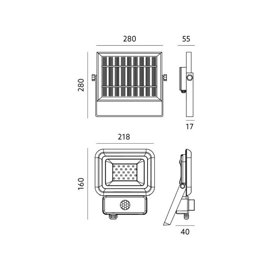 LED Solarna lampa sa senzorom LED/30W/3,7V 6500K IP65 6600 mAh