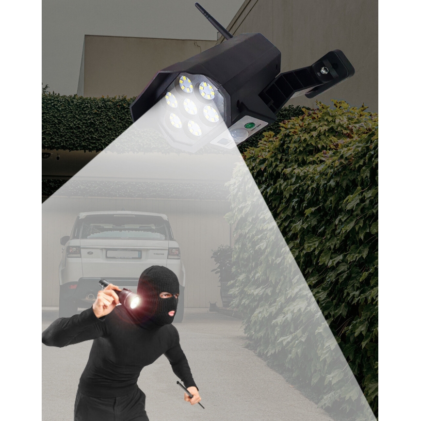 LED Solarna lažna sigurnosna kamera sa senzorom LED/3,7V IP44 crno + Daljinski upravljač
