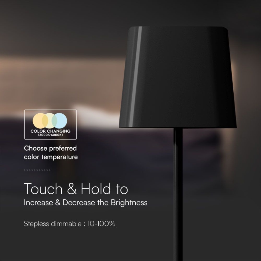 LED solarna prigušivi magnetna punjiva stona lampa na dodir LED/5W/5V 3000-6000K 3600 mAh IP65 crno