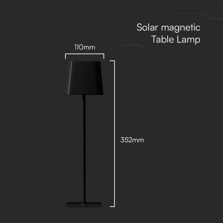 LED solarna prigušivi magnetna punjiva stona lampa na dodir LED/5W/5V 3000-6000K 3600 mAh IP65 crno