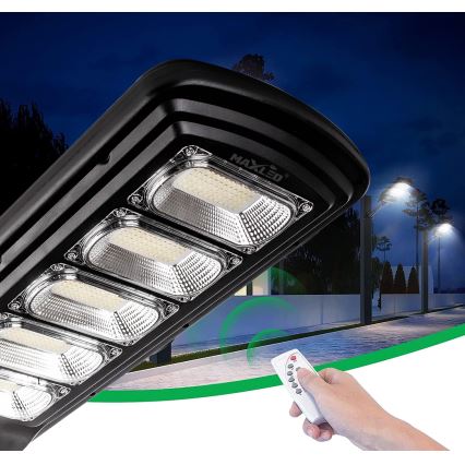 LED prigušiva solarna ulična lampa sa senzorom LED/300W/6V 16500 mAh 6500K IP65 crna + daljinski upravljač