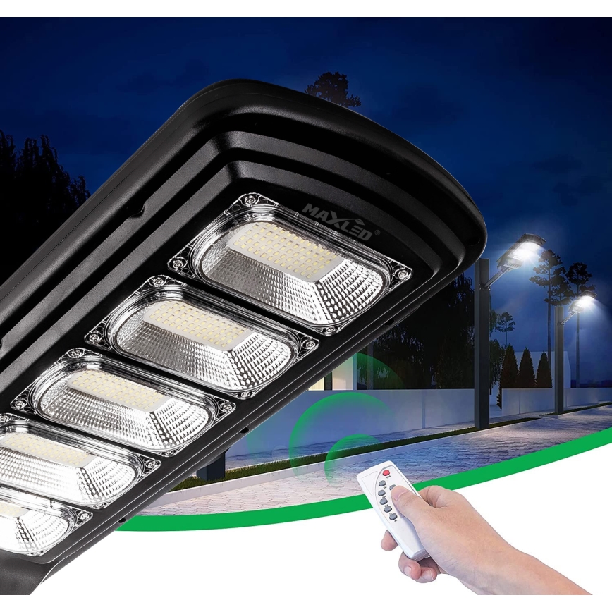 LED prigušiva solarna ulična lampa sa senzorom LED/300W/6V 16500 mAh 6500K IP65 crna + daljinski upravljač
