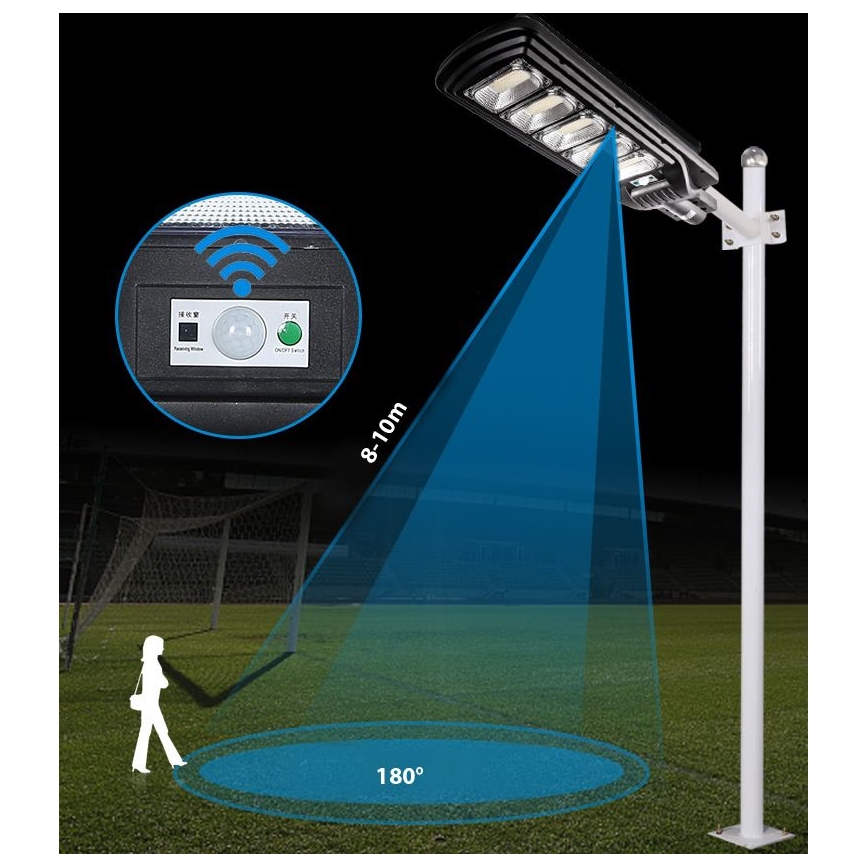 LED prigušiva solarna ulična lampa sa senzorom LED/300W/6V 16500 mAh 6500K IP65 crna + daljinski upravljač