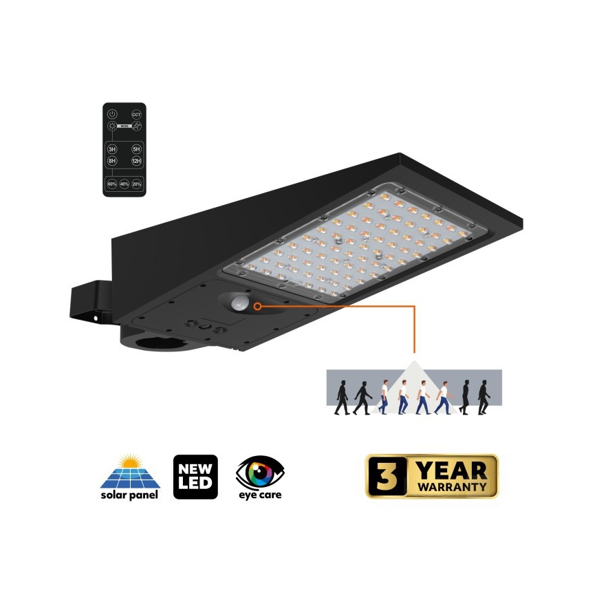 LED prigušiva solarna ulična lampa sa senzorom STREET LED/30W/9,6V 3000/4000K 6000 mAh IP65 + daljinski upravljač