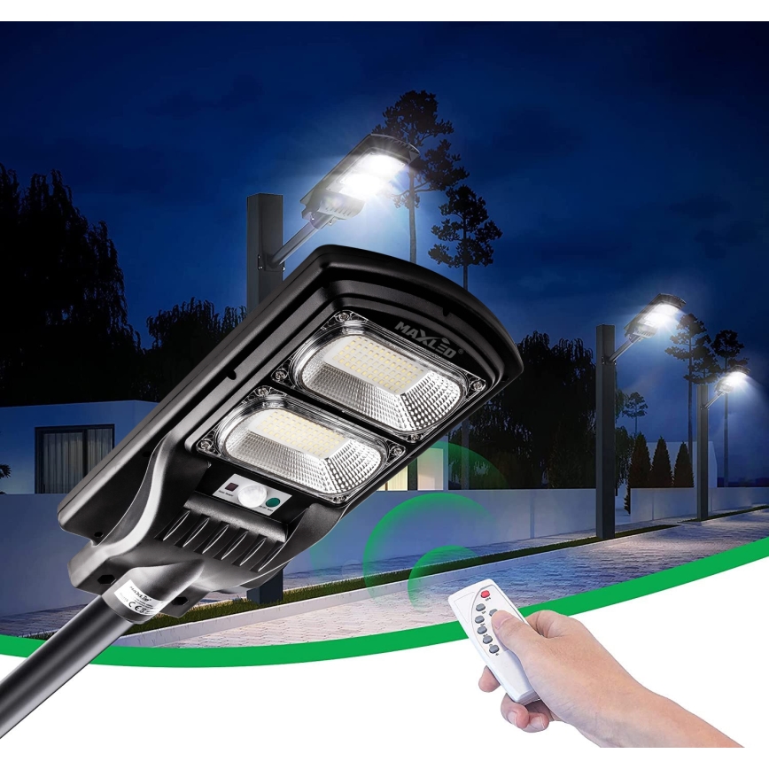 LED Prigušiva solarna ulična lampa sa senzorom LED/120W/6V 6500K IP65 crno + Daljinski upravljač