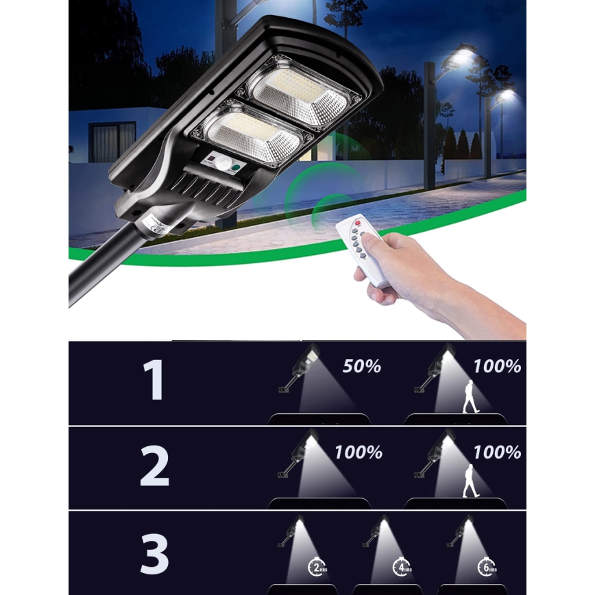 LED Prigušiva solarna ulična lampa sa senzorom LED/120W/6V 6500K IP65 crno + Daljinski upravljač