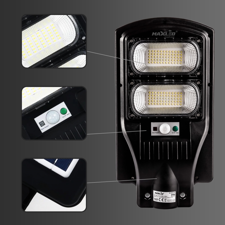 LED Prigušiva solarna ulična lampa sa senzorom LED/120W/6V 6500K IP65 crno + Daljinski upravljač