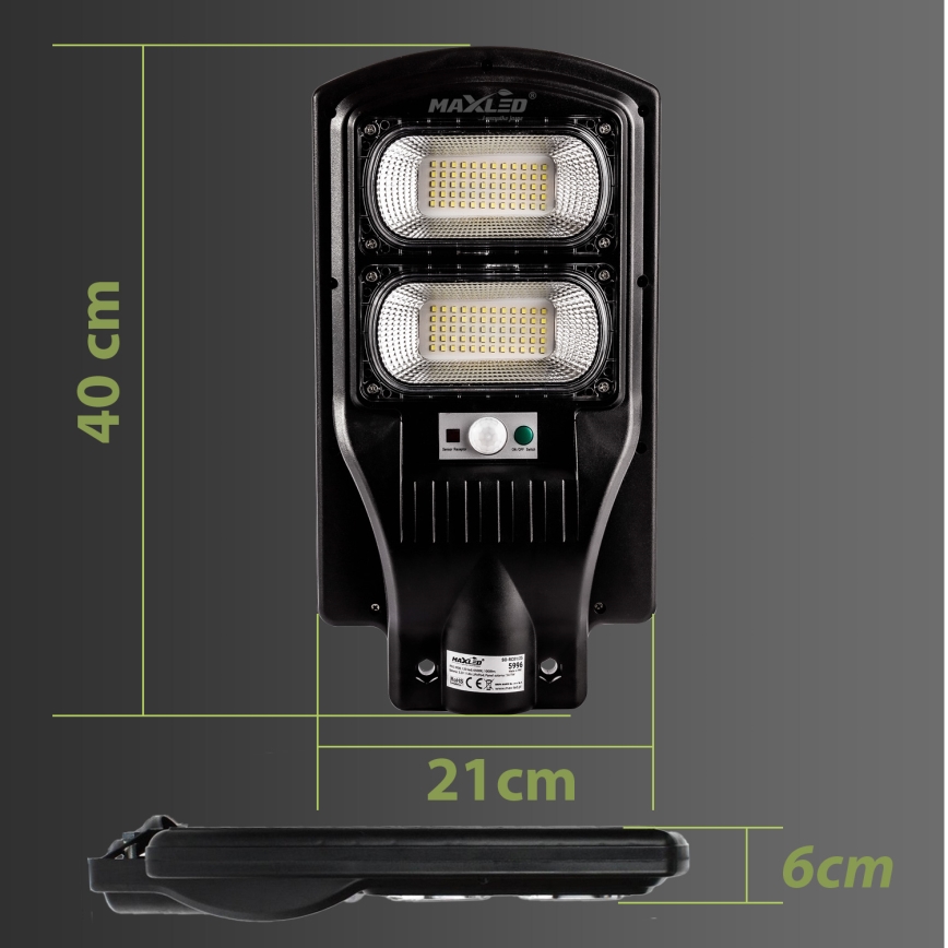 LED Prigušiva solarna ulična lampa sa senzorom LED/120W/6V 6500K IP65 crno + Daljinski upravljač