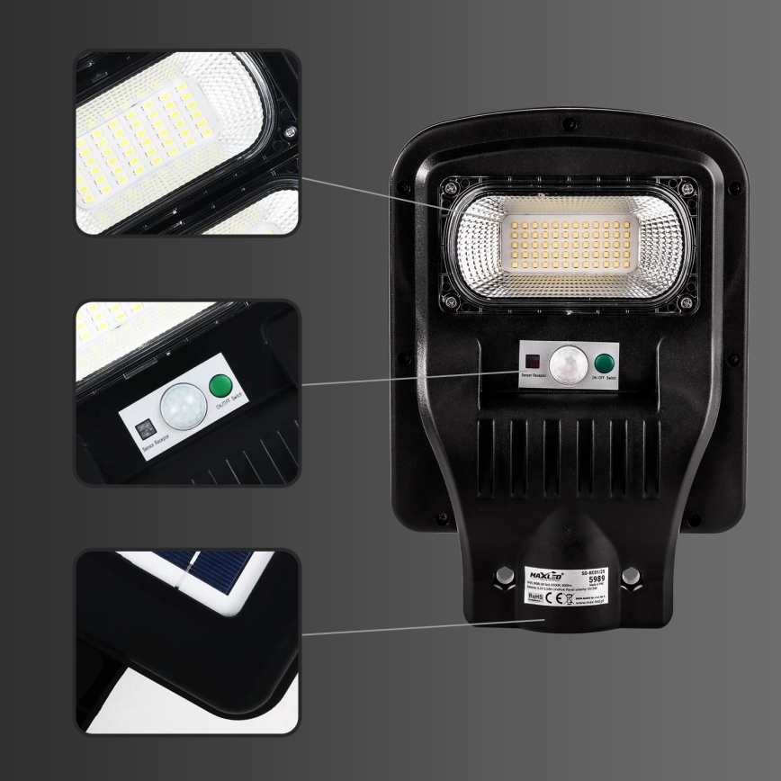 LED Prigušiva solarna ulična lampa sa senzorom LED/150W/6V 6500K IP65 crno + Daljinski upravljač