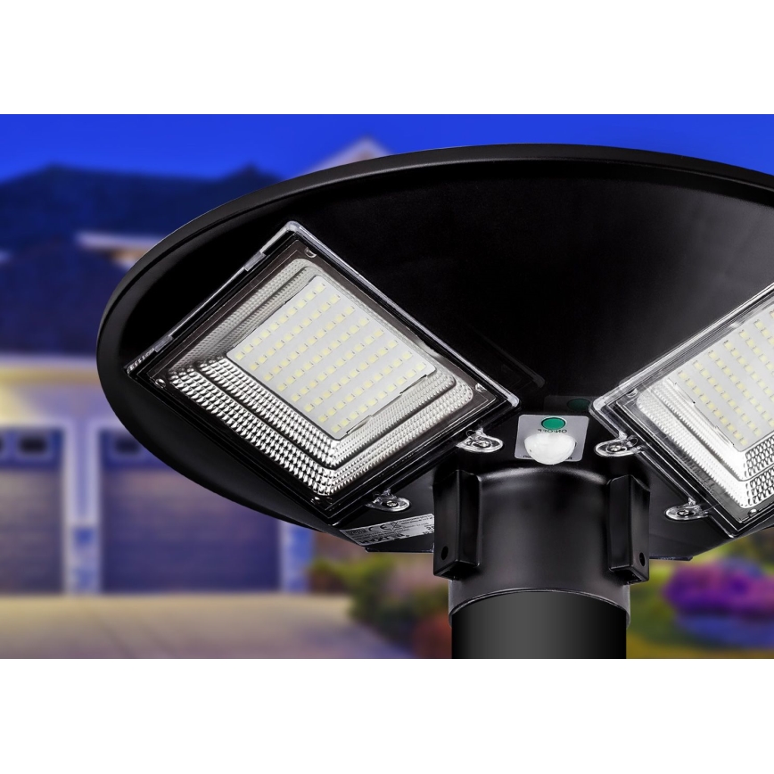 LED Prigušiva solarna ulična lampa sa senzorom LED/15W/6V 11000 mAh 6500K IP65 crno + Daljinski upravljač