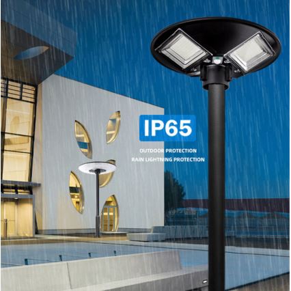 LED Prigušiva solarna ulična lampa sa senzorom LED/15W/6V 11000 mAh 6500K IP65 crno + Daljinski upravljač
