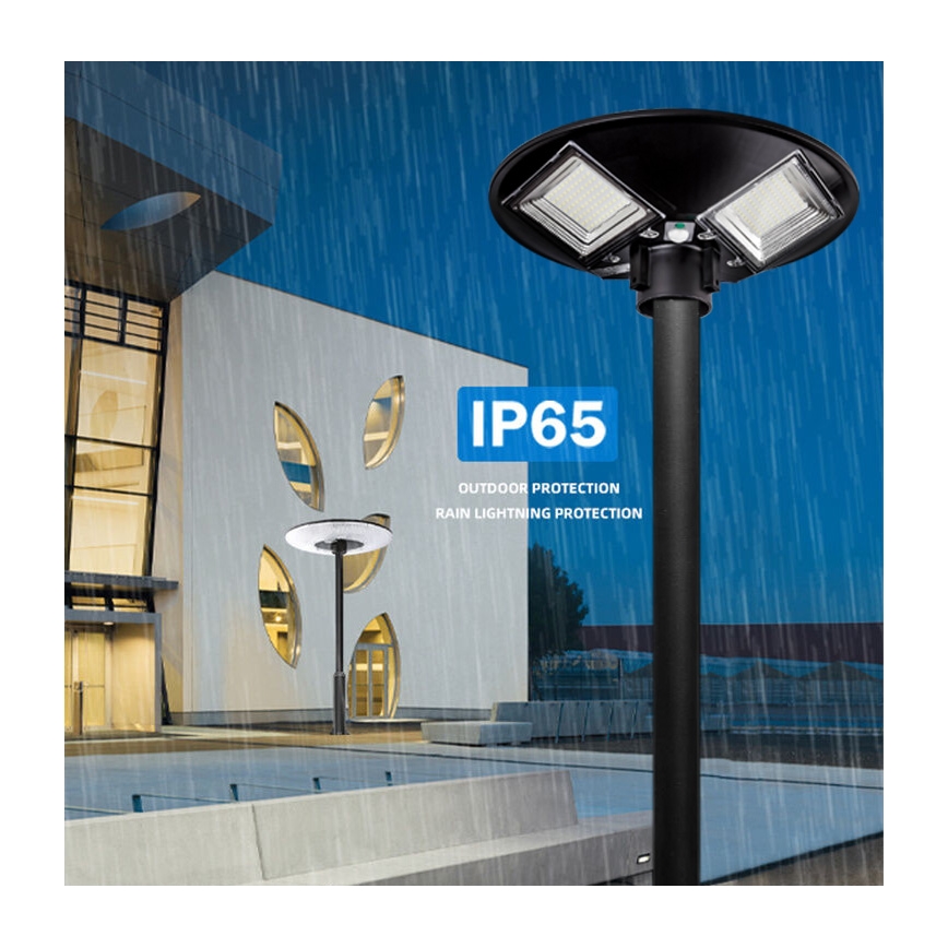 LED Prigušiva solarna ulična lampa sa senzorom LED/15W/6V 11000 mAh 6500K IP65 crno + Daljinski upravljač