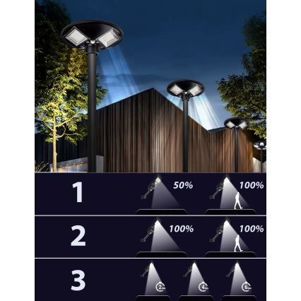 LED Prigušiva solarna ulična lampa sa senzorom LED/15W/6V 11000 mAh 6500K IP65 crno + Daljinski upravljač
