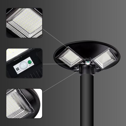 LED Prigušiva solarna ulična lampa sa senzorom LED/15W/6V 11000 mAh 6500K IP65 crno + Daljinski upravljač