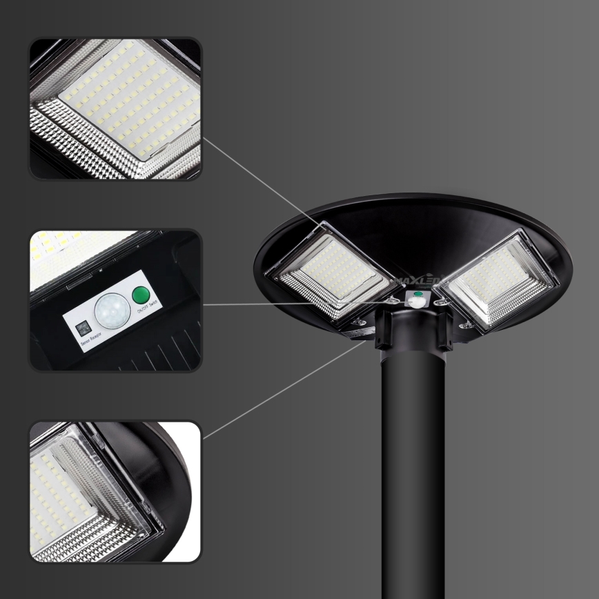 LED Prigušiva solarna ulična lampa sa senzorom LED/15W/6V 11000 mAh 6500K IP65 crno + Daljinski upravljač