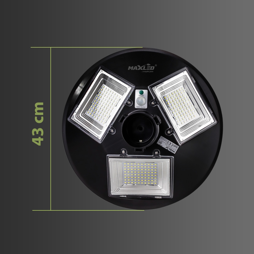 LED Prigušiva solarna ulična lampa sa senzorom LED/15W/6V 11000 mAh 6500K IP65 crno + Daljinski upravljač