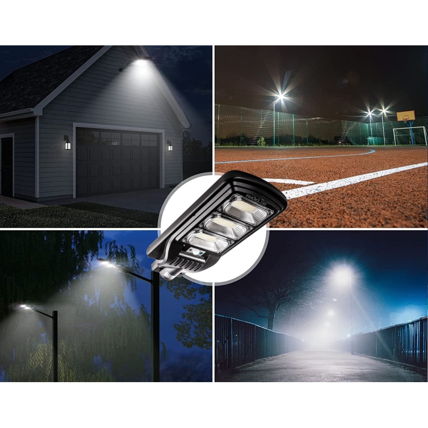 LED Prigušiva solarna ulična lampa sa senzorom LED/180W/6V 6500K IP65 crno + Daljinski upravljač