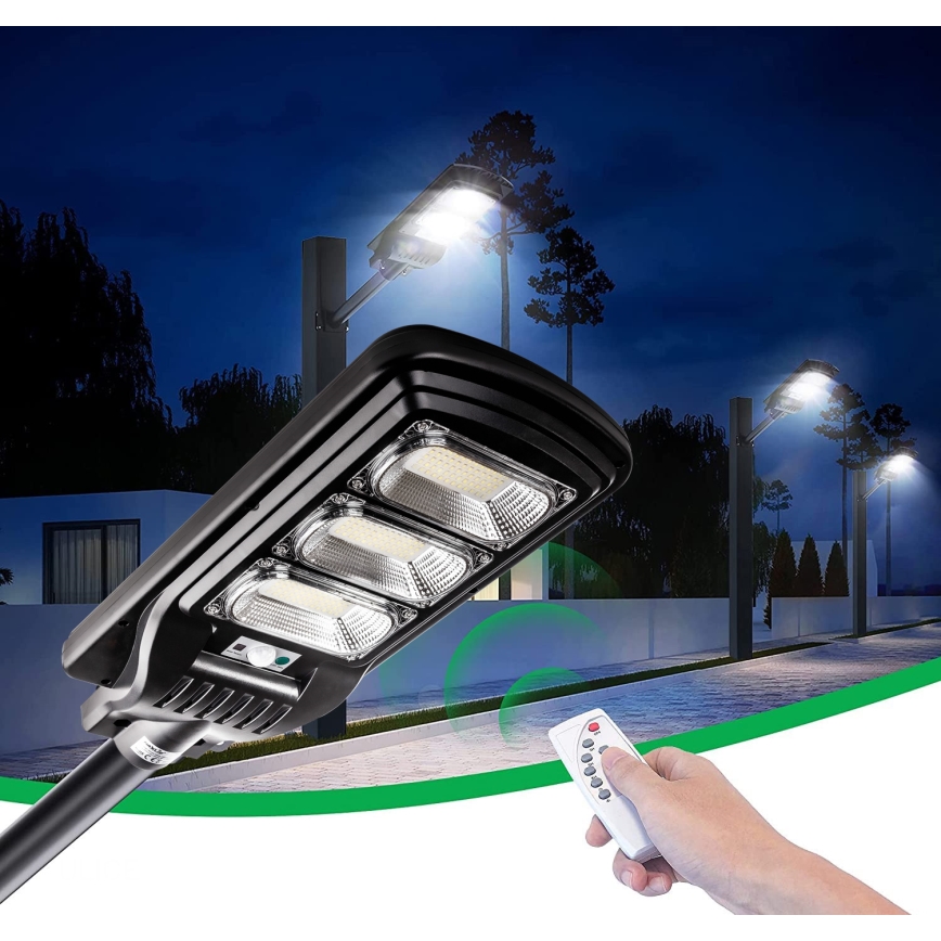 LED Prigušiva solarna ulična lampa sa senzorom LED/180W/6V 6500K IP65 crno + Daljinski upravljač