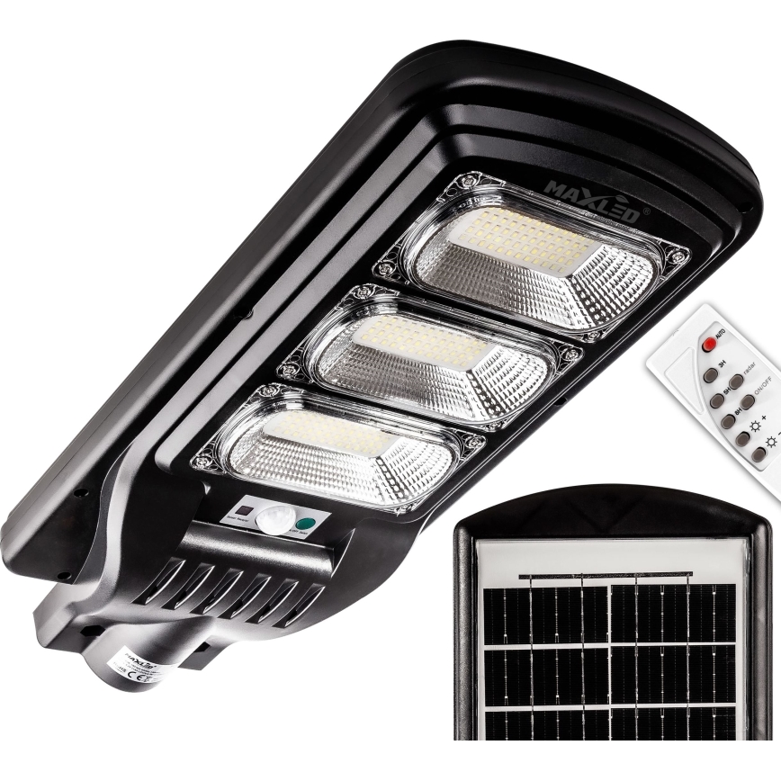 LED Prigušiva solarna ulična lampa sa senzorom LED/180W/6V 6500K IP65 crno + Daljinski upravljač