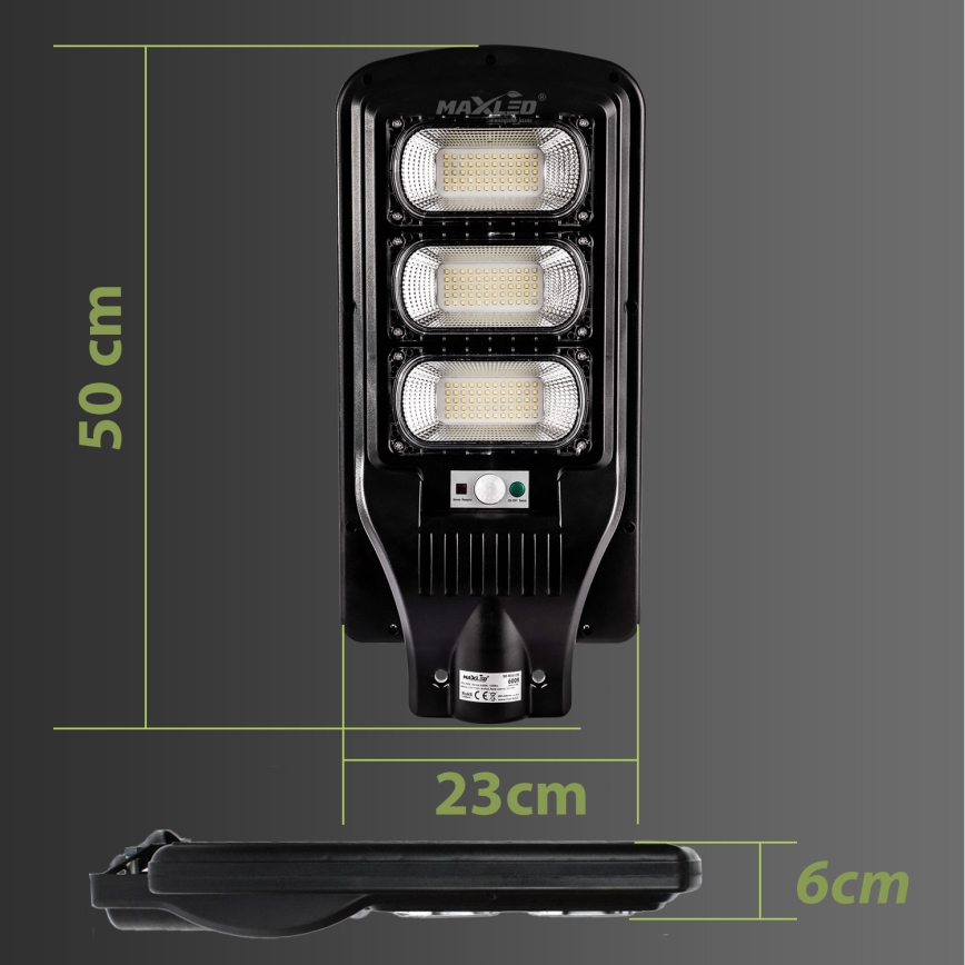 LED Prigušiva solarna ulična lampa sa senzorom LED/180W/6V 6500K IP65 crno + Daljinski upravljač