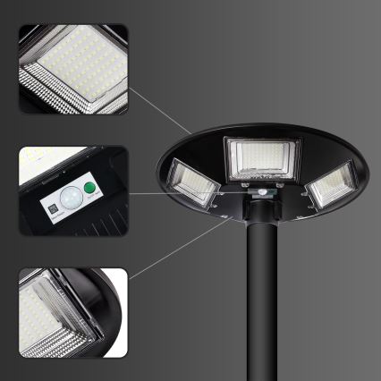 LED Prigušiva solarna ulična lampa sa senzorom LED/22W/6V 18000 mAh 6500K IP65 crno + Daljinski upravljač