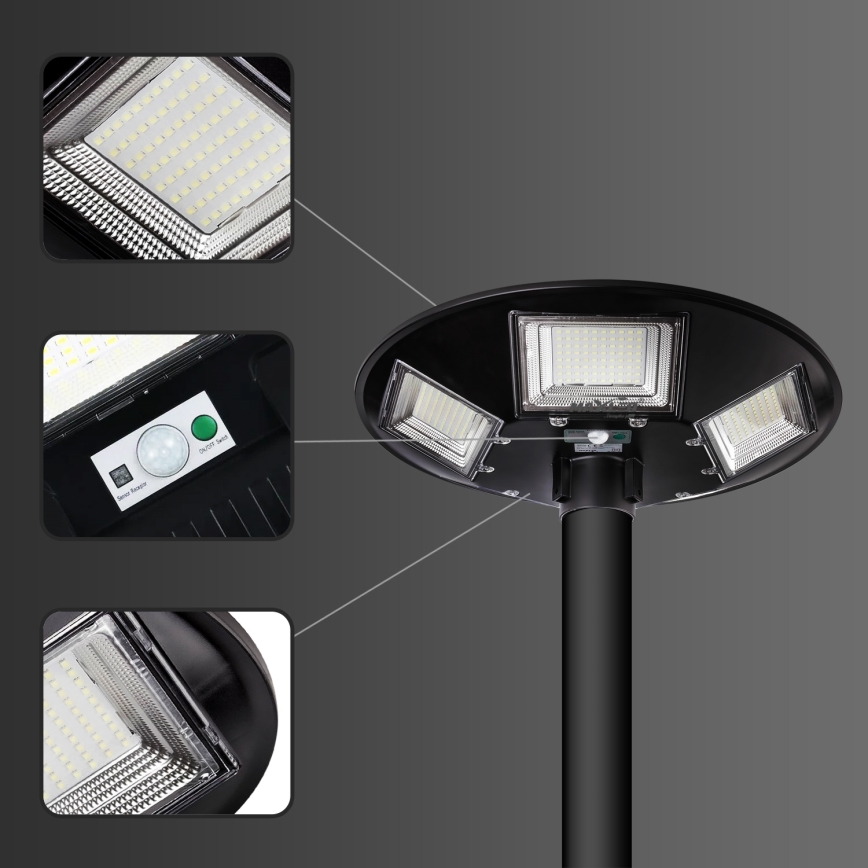 LED Prigušiva solarna ulična lampa sa senzorom LED/22W/6V 18000 mAh 6500K IP65 crno + Daljinski upravljač