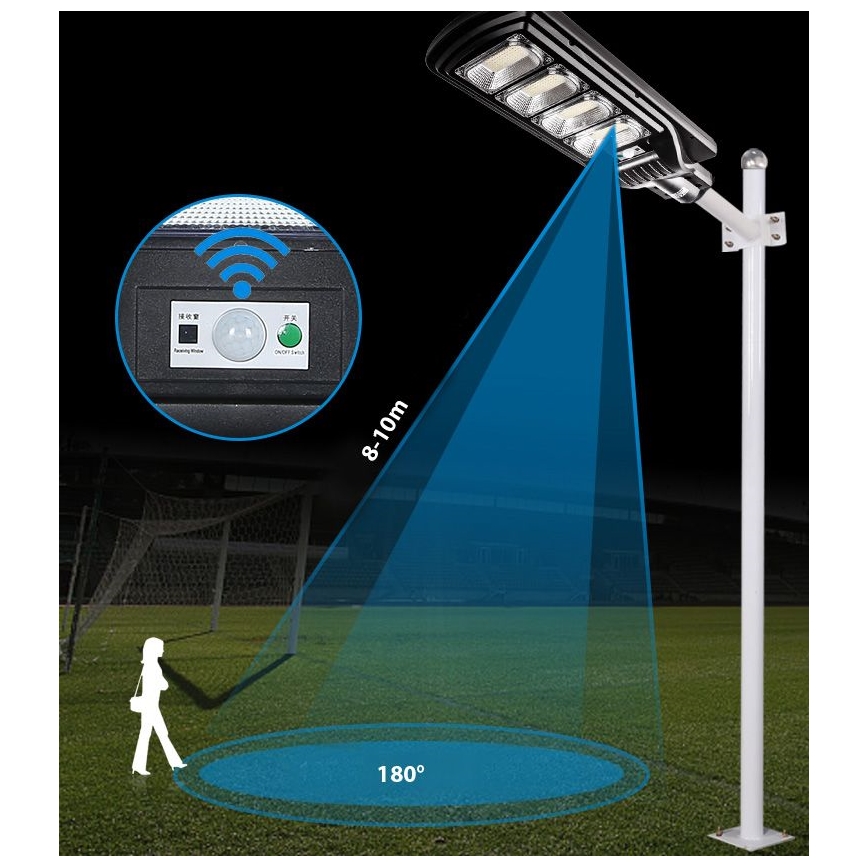 LED Prigušiva solarna ulična lampa sa senzorom LED/240W/6V 6500K IP65 crno + Daljinski upravljač