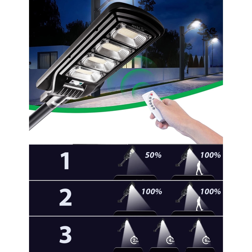 LED Prigušiva solarna ulična lampa sa senzorom LED/240W/6V 6500K IP65 crno + Daljinski upravljač