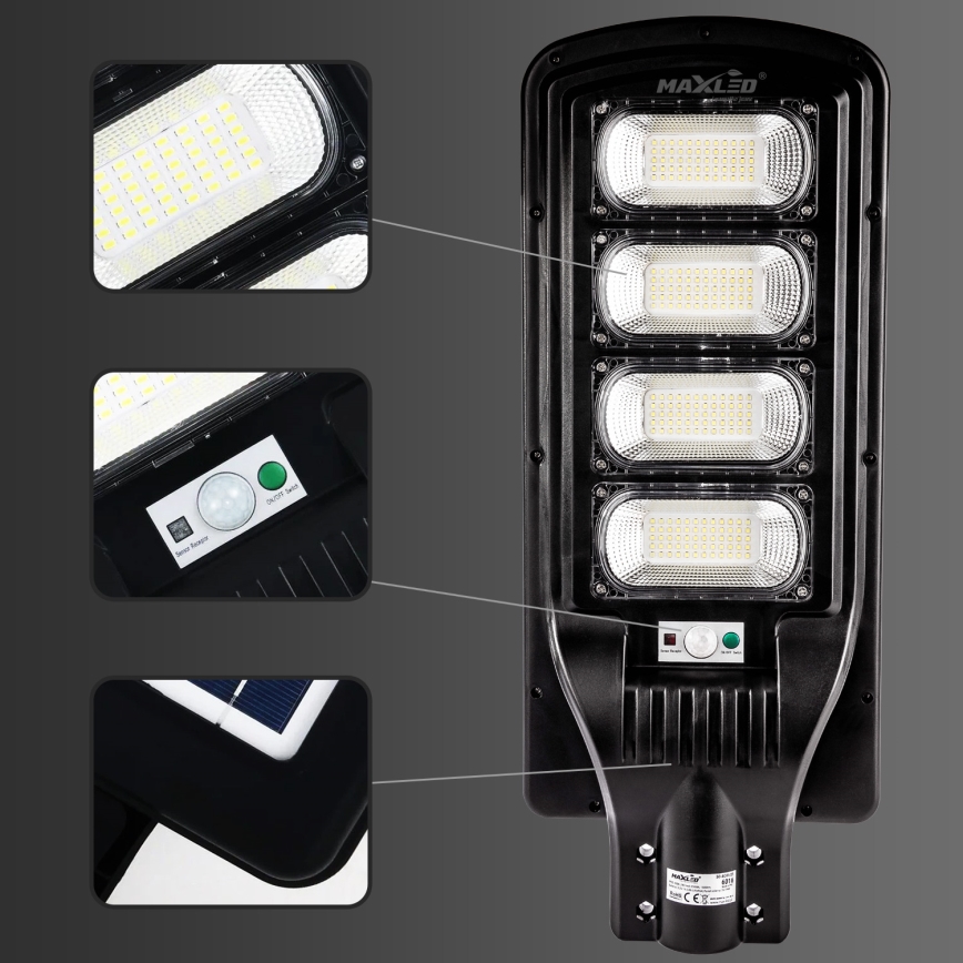 LED Prigušiva solarna ulična lampa sa senzorom LED/240W/6V 6500K IP65 crno + Daljinski upravljač