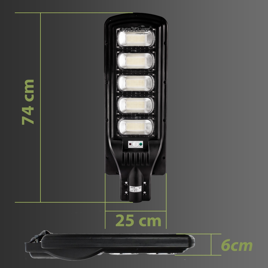LED Prigušiva solarna ulična lampa sa senzorom LED/300W/6V 6500K IP65 crno + Daljinski upravljač