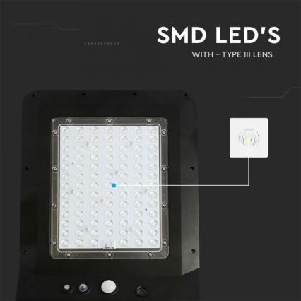 LED Solarna ulična svetiljka sa senzorom LED/40W/9,6V IP65 6000K + Daljinski upravljač