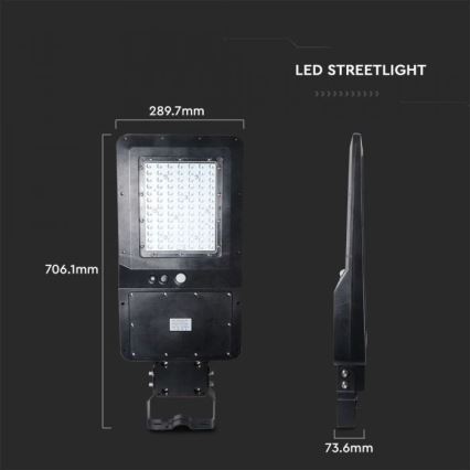 LED Solarna ulična svetiljka sa senzorom LED/40W/9,6V IP65 6000K + Daljinski upravljač
