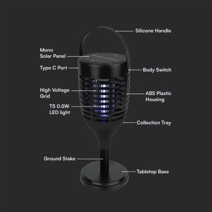 LED Solarna zamka za insekte 3u1 LED/1,3W/3,7V IP24