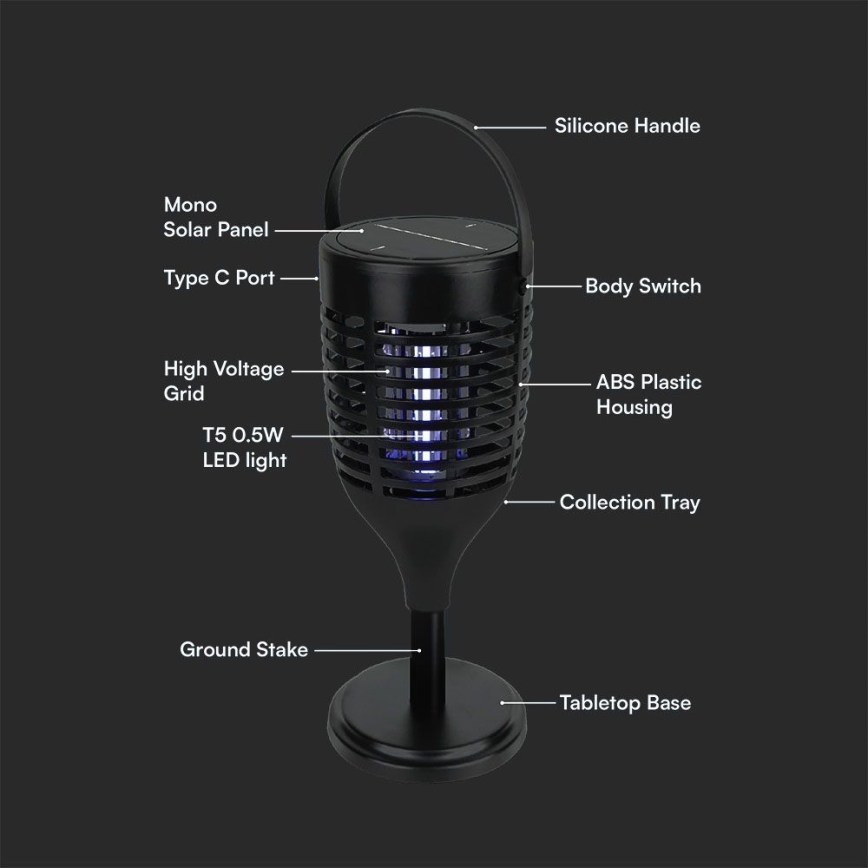 LED Solarna zamka za insekte 3u1 LED/1,3W/3,7V IP24