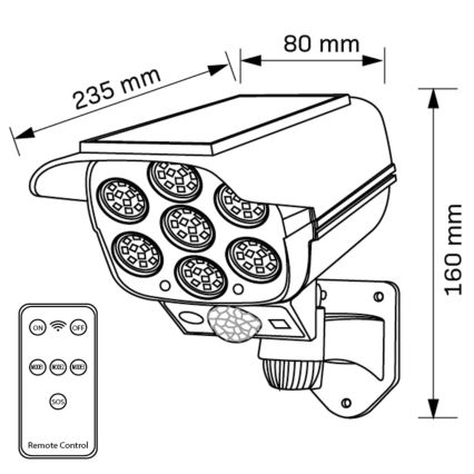 LED solarna maketa sigurnosne kamere sa senzorom KAMERA LED/1W/3,7V IP44 + daljinski upravljač