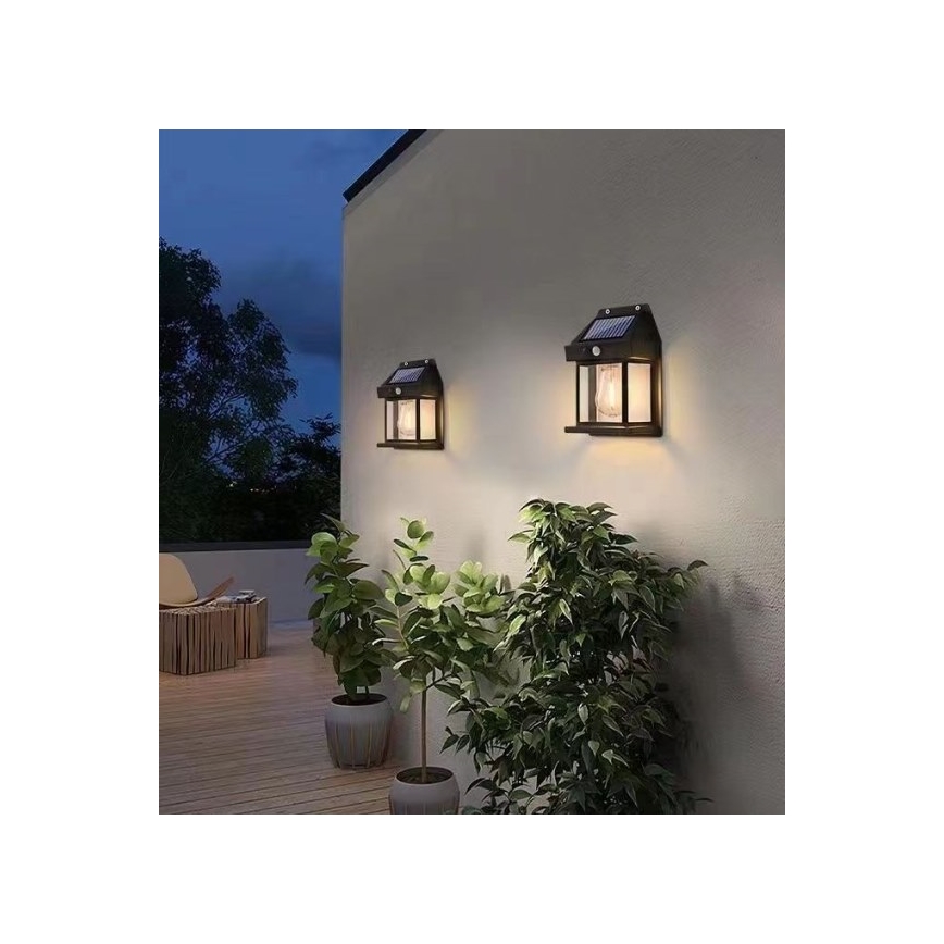 LED Solarna zidna lampa sa senzorom LANTER LED/1W/3,7V IP44 crno