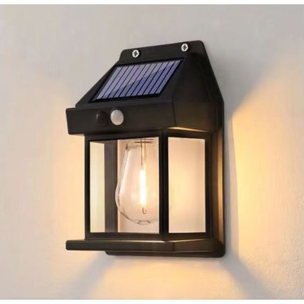 LED Solarna zidna lampa sa senzorom LANTER LED/1W/3,7V IP44 crno