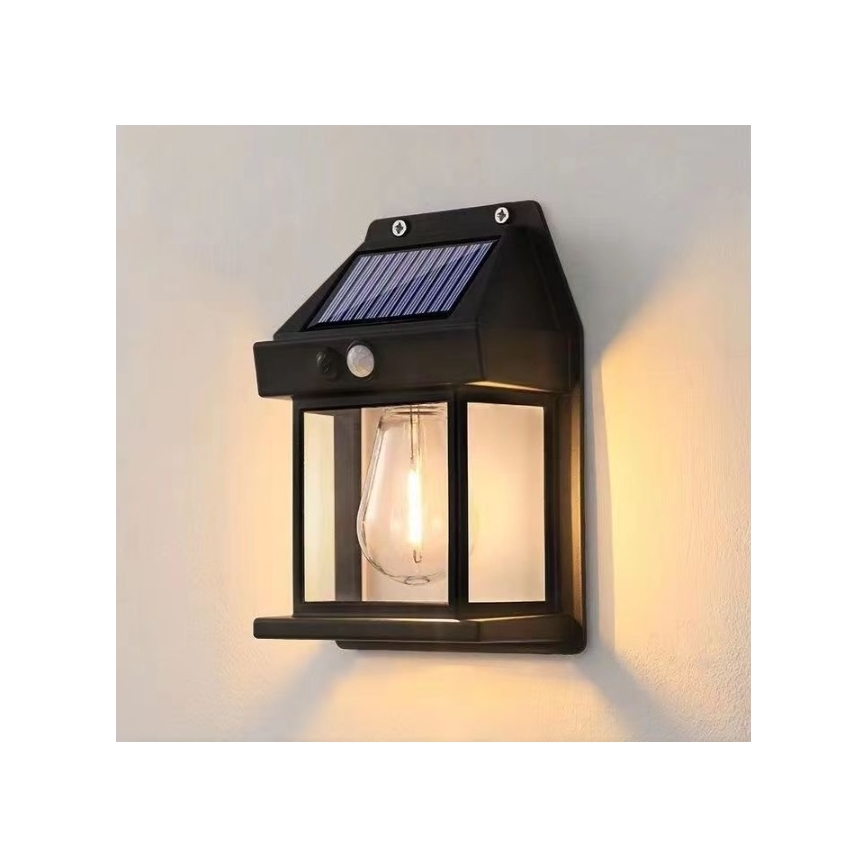 LED Solarna zidna lampa sa senzorom LANTER LED/1W/3,7V IP44 crno