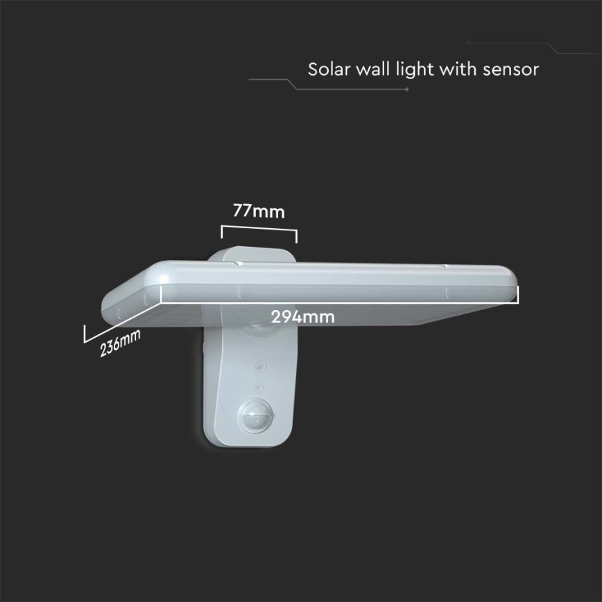 LED Solarna zidna lampa sa senzorom LED/15W/3,2V 4000K/6000K IP65 bela
