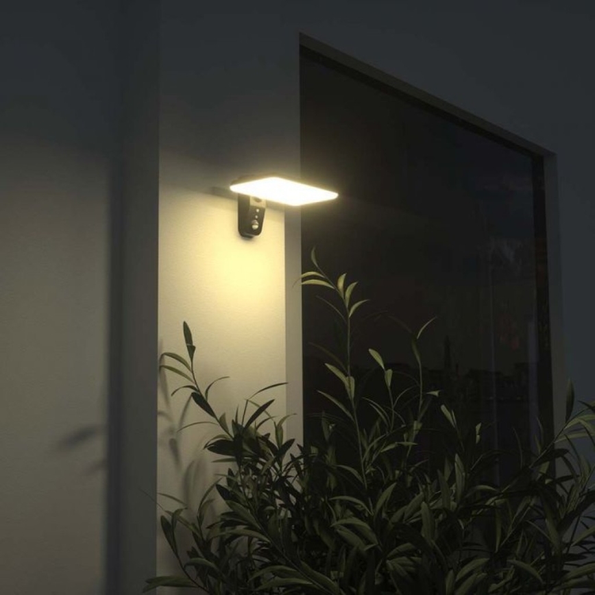 LED Solarna zidna lampa sa senzorom LED/15W/3,2V 4000K/6000K IP65 crno