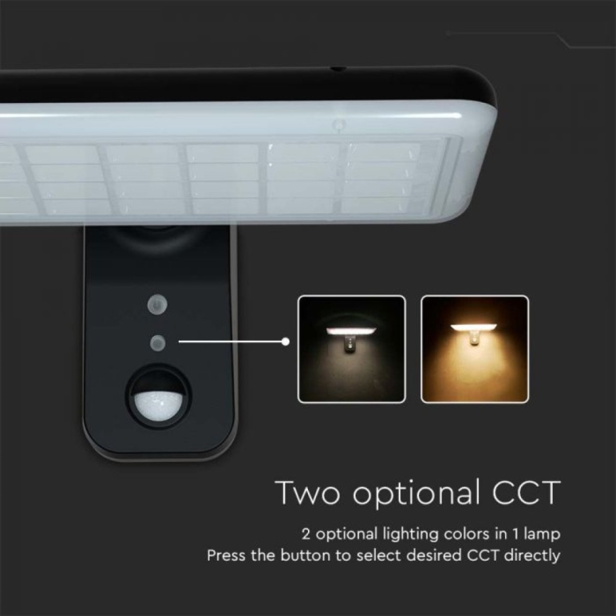 LED Solarna zidna lampa sa senzorom LED/15W/3,2V 4000K/6000K IP65 crno