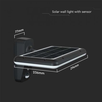 LED Solarna zidna lampa sa senzorom LED/15W/3,2V 4000K/6000K IP65 crno