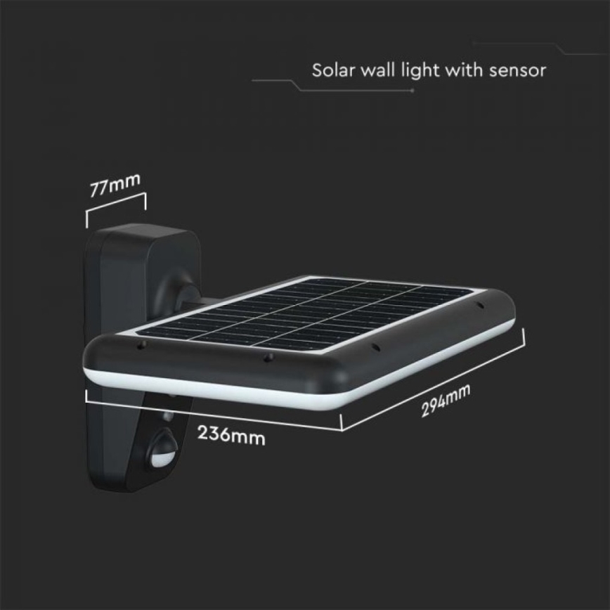 LED Solarna zidna lampa sa senzorom LED/15W/3,2V 4000K/6000K IP65 crno