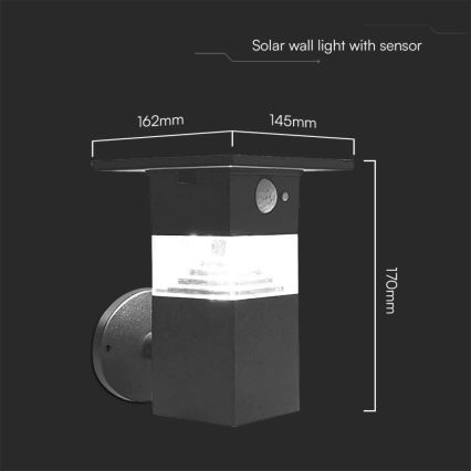 LED Solarna zidna lampa sa senzorom LED/2,5W/3,7V IP54 3000K